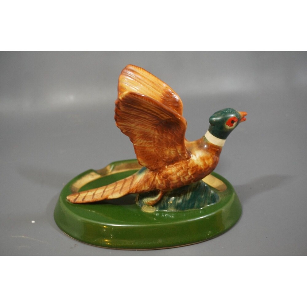 Vintage Ceramic Pheasant Bird Ashtray Ring Pin Dish Figurine Green Gold Base MCM - Picture 3 of 9